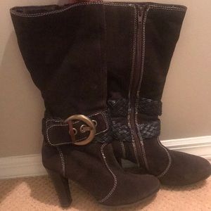 Brown suede heeled boots